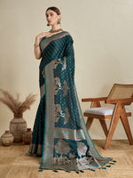 Thumbnail for Vedant Vastram Soft Litchi SIlk Banarasi Silk Jacquard Saree - Rama - Dista