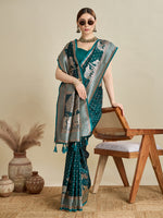 Thumbnail for Vedant Vastram Soft Litchi SIlk Banarasi Silk Jacquard Saree - Rama - Dista