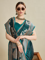 Thumbnail for Vedant Vastram Soft Litchi SIlk Banarasi Silk Jacquard Saree - Rama - Dista