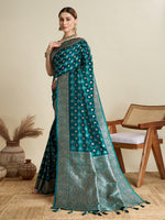 Thumbnail for Vedant Vastram Soft Litchi SIlk Banarasi Silk Jacquard Saree - Firozi - Dista