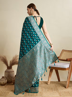 Thumbnail for Vedant Vastram Soft Litchi SIlk Banarasi Silk Jacquard Saree - Firozi - Dista