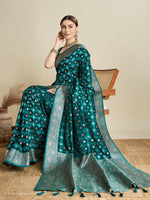 Thumbnail for Vedant Vastram Soft Litchi SIlk Banarasi Silk Jacquard Saree - Firozi - Dista