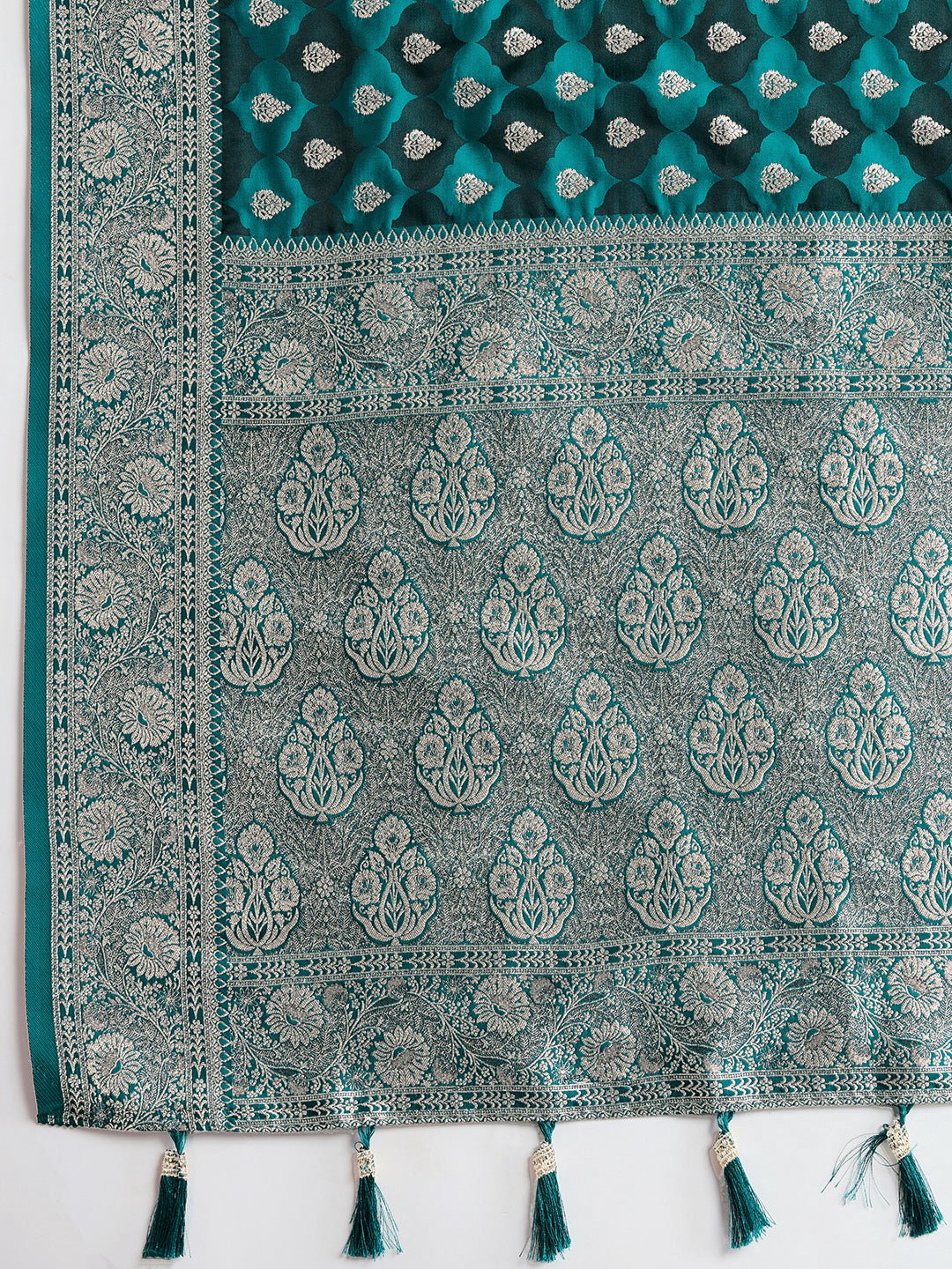 Vedant Vastram Soft Litchi SIlk Banarasi Silk Jacquard Saree - Firozi - Dista