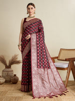 Thumbnail for Vedant Vastram Soft Litchi SIlk Banarasi Silk Jacquard Saree - Maroon - Dista