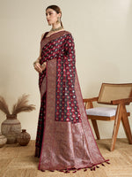 Thumbnail for Vedant Vastram Soft Litchi SIlk Banarasi Silk Jacquard Saree - Maroon - Dista