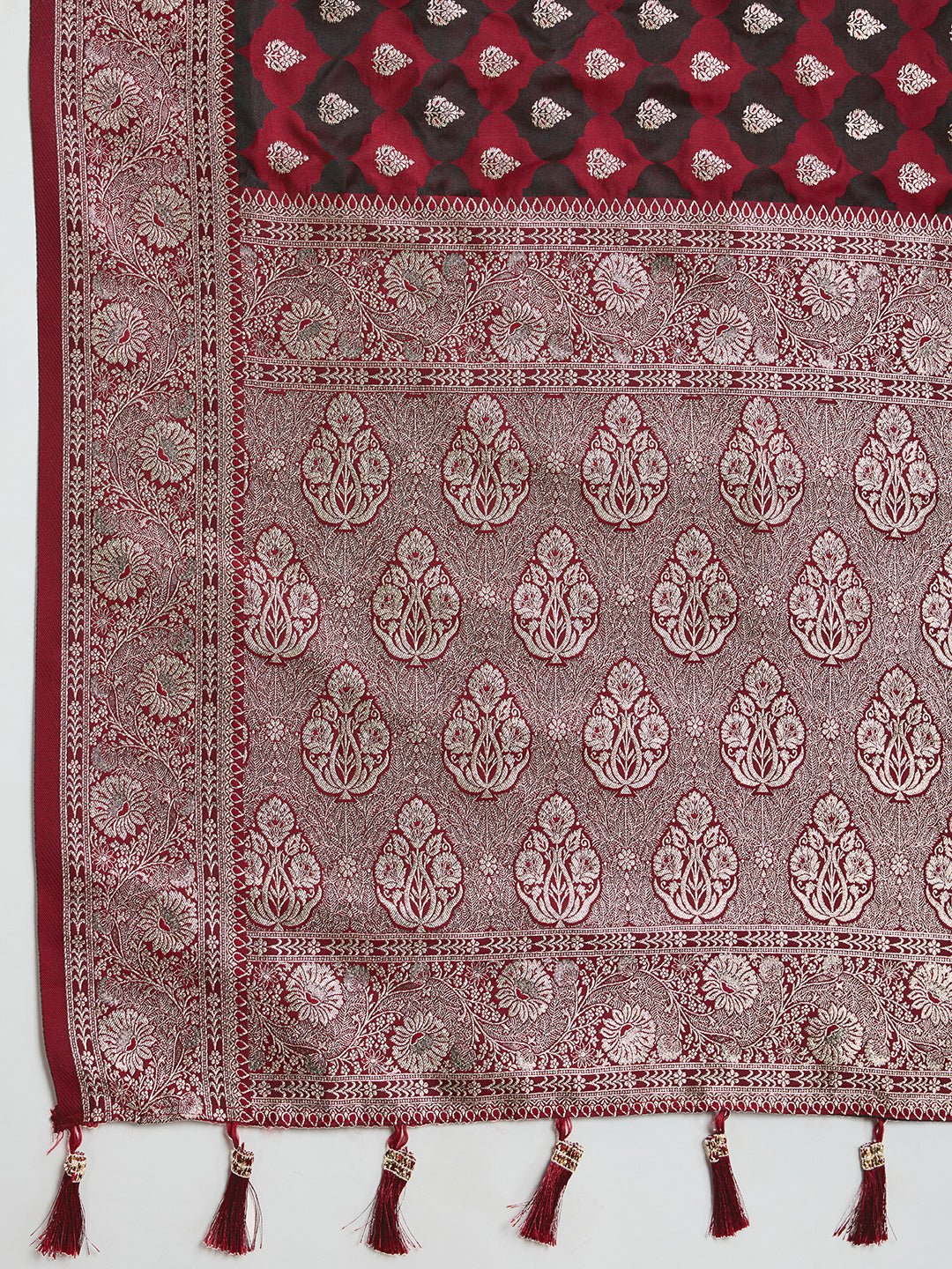 Vedant Vastram Soft Litchi SIlk Banarasi Silk Jacquard Saree - Maroon - Dista