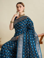 Thumbnail for Vedant Vastram Soft Litchi SIlk Banarasi Silk Jacquard Saree - Rama - Dista