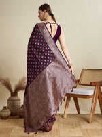 Thumbnail for Vedant Vastram Soft Litchi SIlk Banarasi Silk Jacquard Saree - Wine - Dista