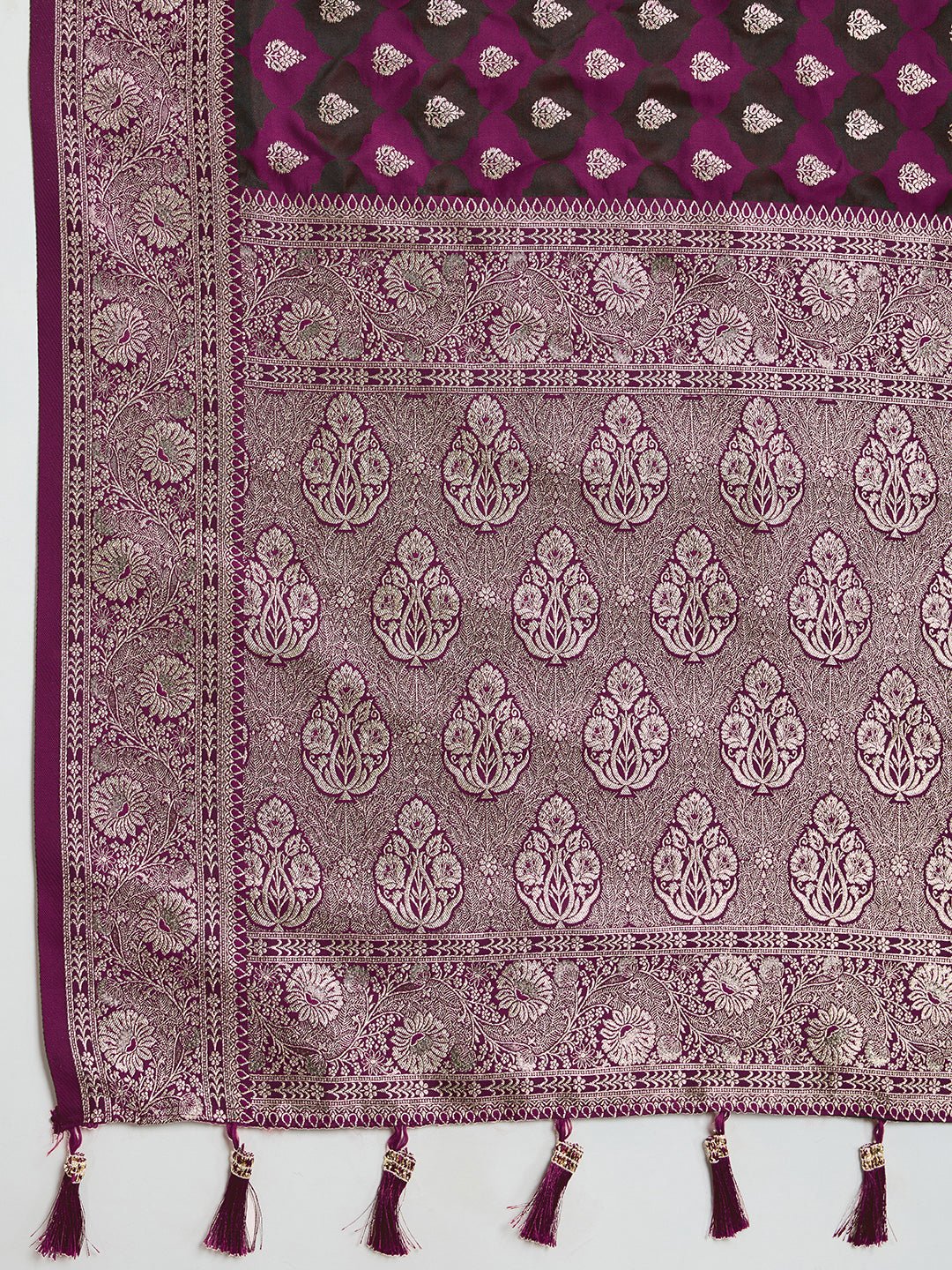 Vedant Vastram Soft Litchi SIlk Banarasi Silk Jacquard Saree - Wine - Dista