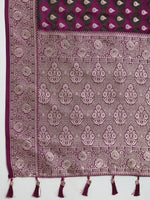 Thumbnail for Vedant Vastram Soft Litchi SIlk Banarasi Silk Jacquard Saree - Wine - Dista