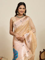 Thumbnail for Vedant Vastram Cotton Silk Paithani Jacquard Saree - Beige - Dista