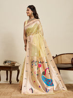Thumbnail for Vedant Vastram Cotton Silk Paithani Jacquard Saree - Lemon - Dista
