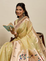 Thumbnail for Vedant Vastram Cotton Silk Paithani Jacquard Saree - Lemon - Dista