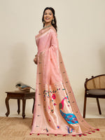 Thumbnail for Vedant Vastram Cotton Silk Paithani Jacquard Saree - Peach - Dista