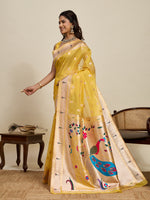 Thumbnail for Vedant Vastram Cotton Silk Paithani Jacquard Saree - Yellow - Dista