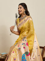 Thumbnail for Vedant Vastram Cotton Silk Paithani Jacquard Saree - Yellow - Dista