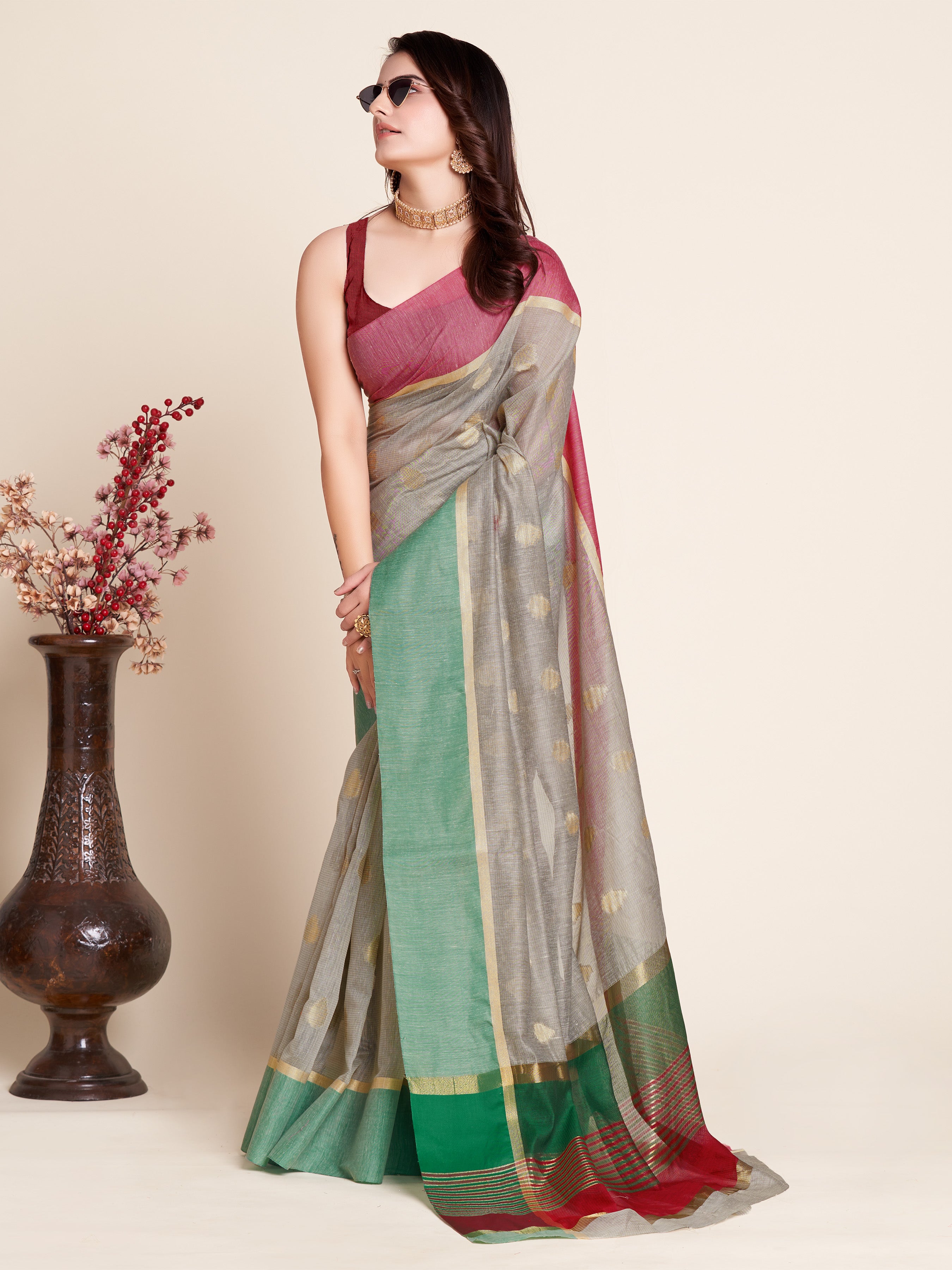 Vedant Vastram Soft Art Silk Silk Jacquard Fancy Saree - Grey - Distacart