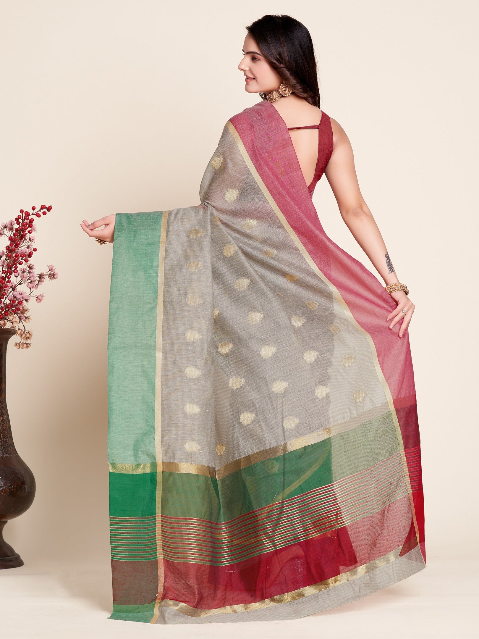 Vedant Vastram Soft Art Silk Silk Jacquard Fancy Saree - Grey - Distacart