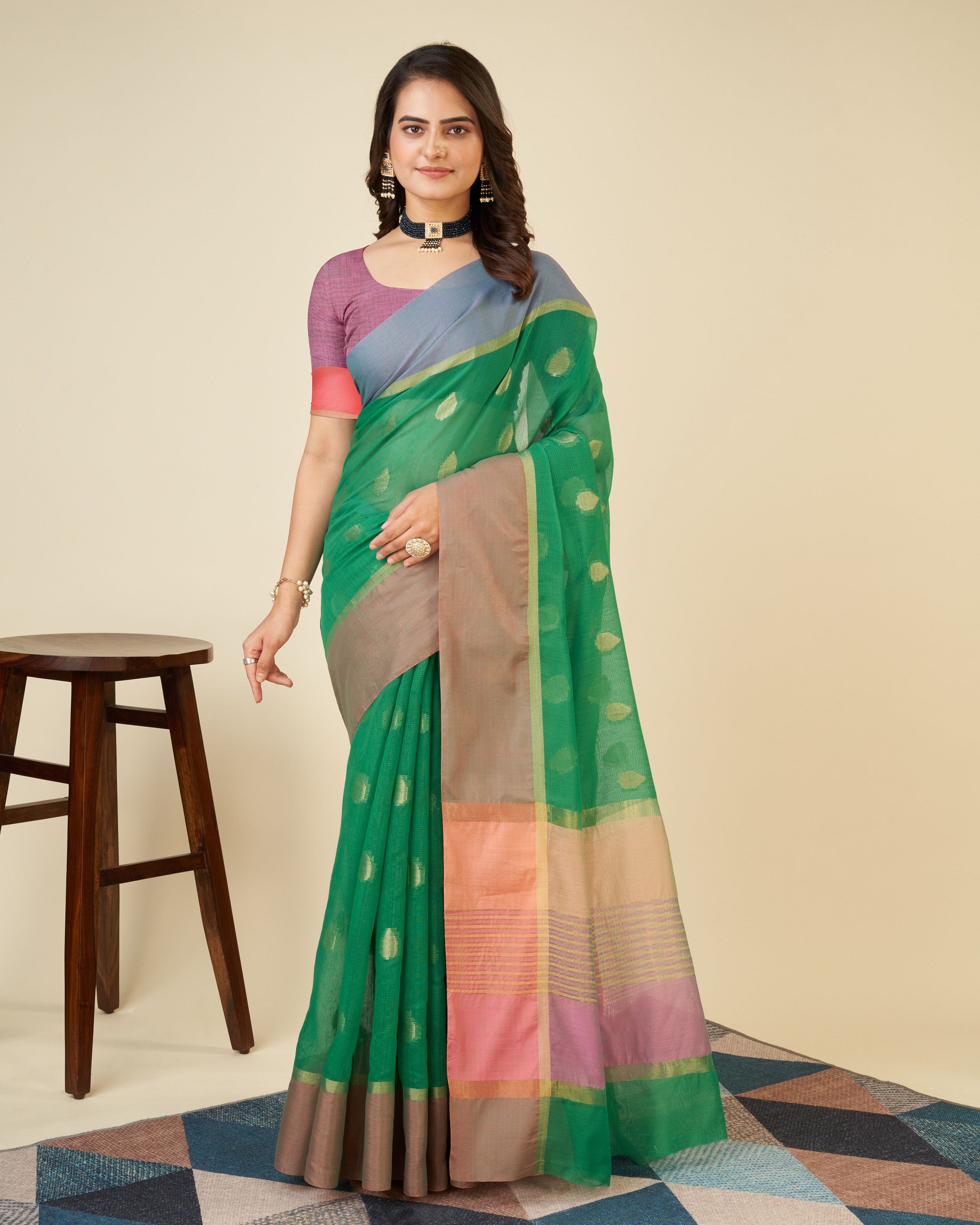 Vedant Vastram Soft Art Silk Silk Jacquard Fancy Saree - Parrot - Distacart