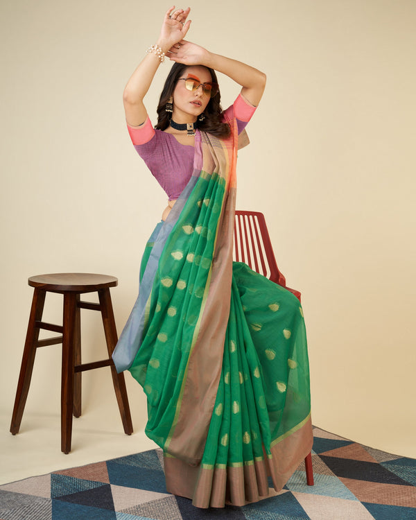 Vedant Vastram Soft Art Silk Silk Jacquard Fancy Saree - Parrot - Distacart