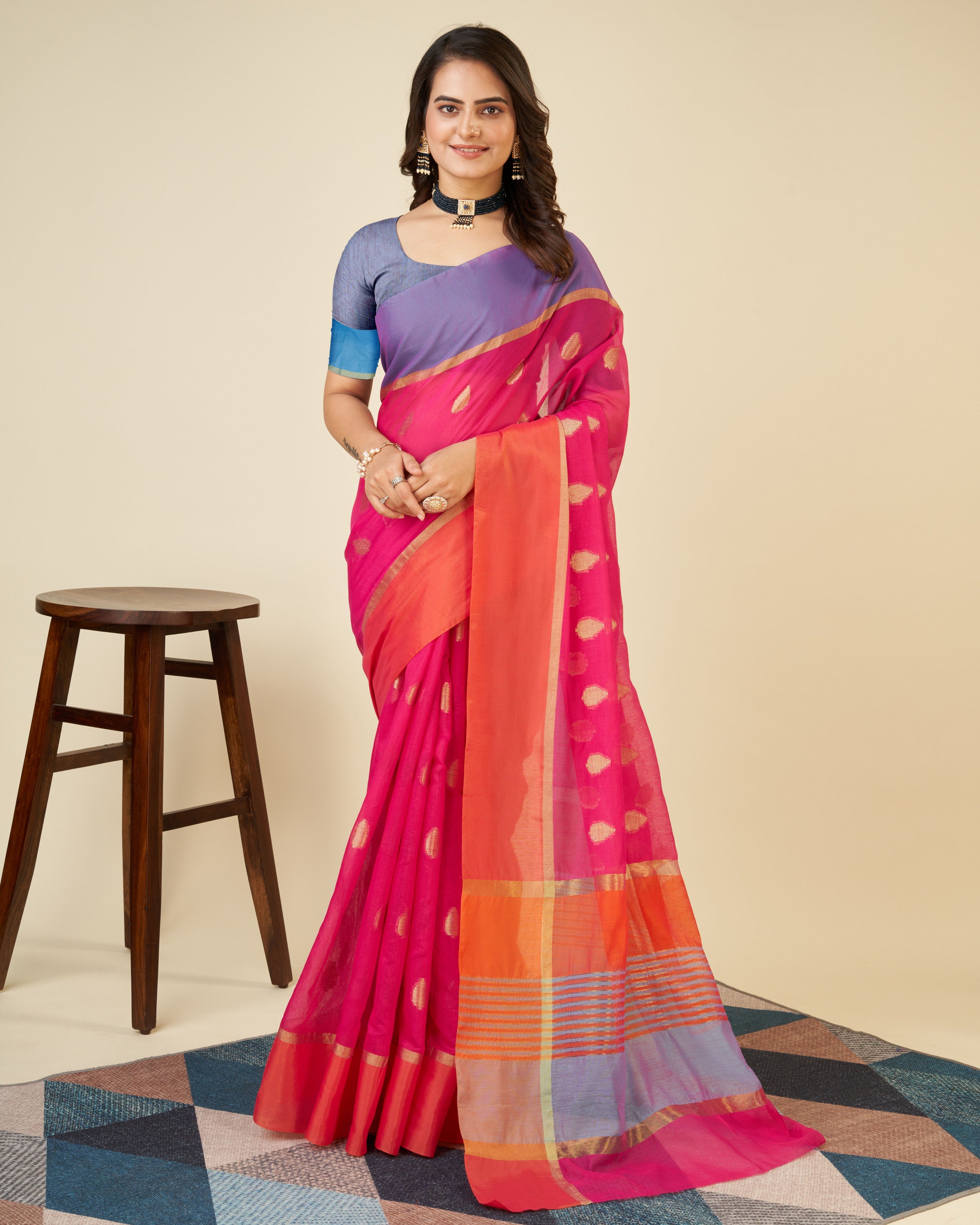 Vedant Vastram Soft Art Silk Silk Jacquard Fancy Saree - Pink - Distacart