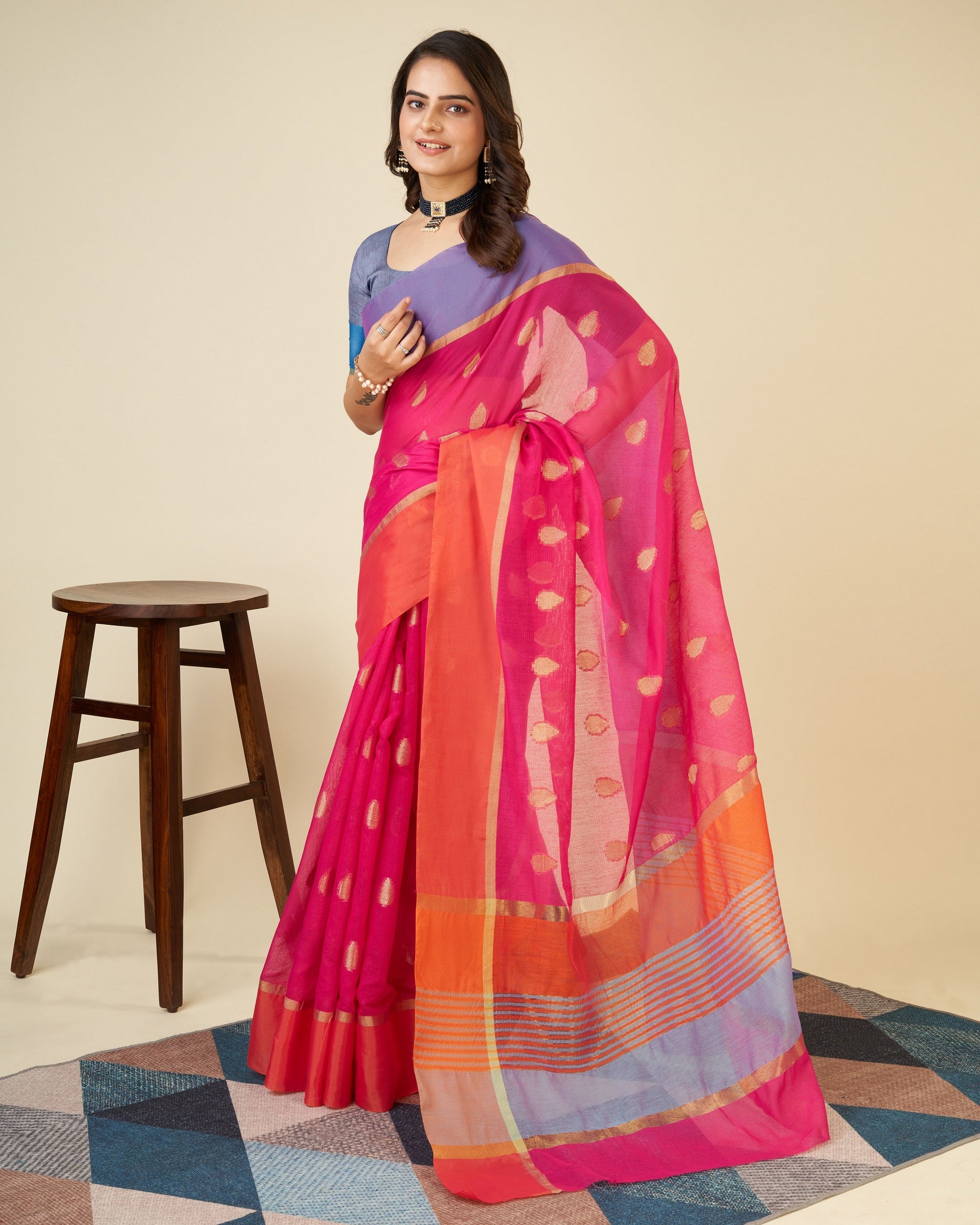 Vedant Vastram Soft Art Silk Silk Jacquard Fancy Saree - Pink - Distacart