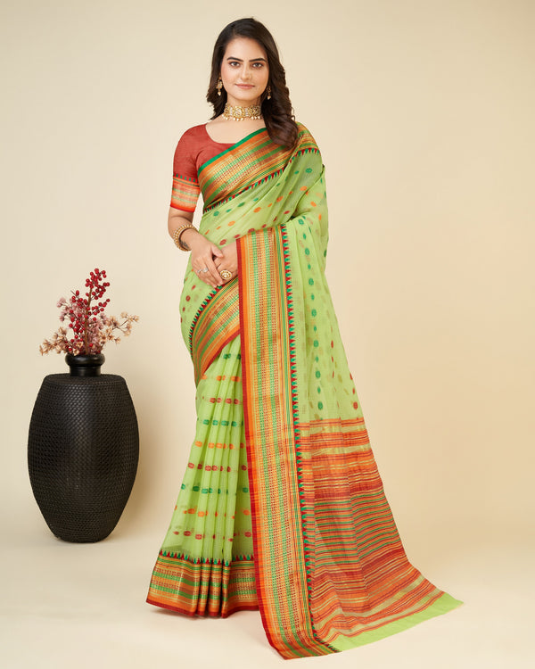 Vedant Vastram Soft Art Silk Silk Jacquard Fancy Saree - Parrot - Distacart