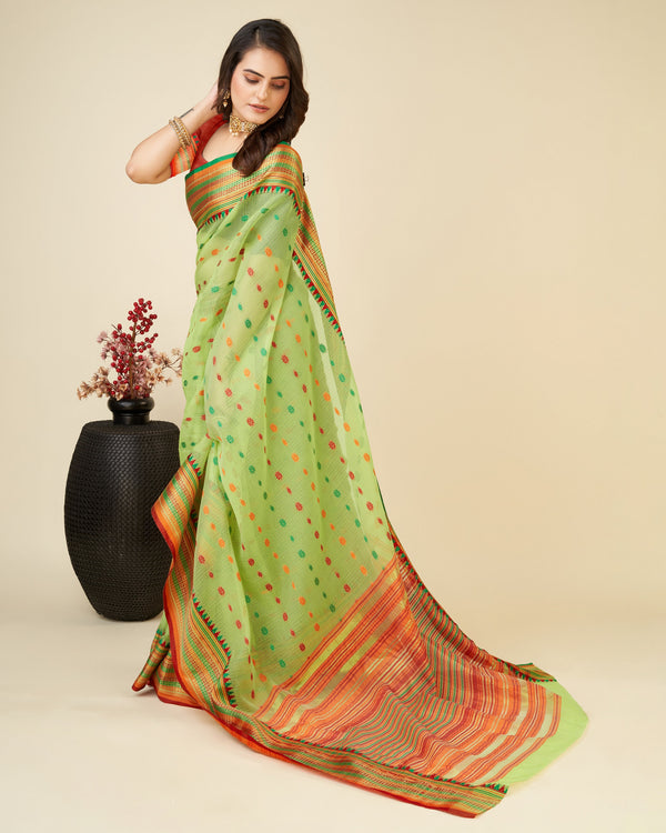 Vedant Vastram Soft Art Silk Silk Jacquard Fancy Saree - Parrot - Distacart