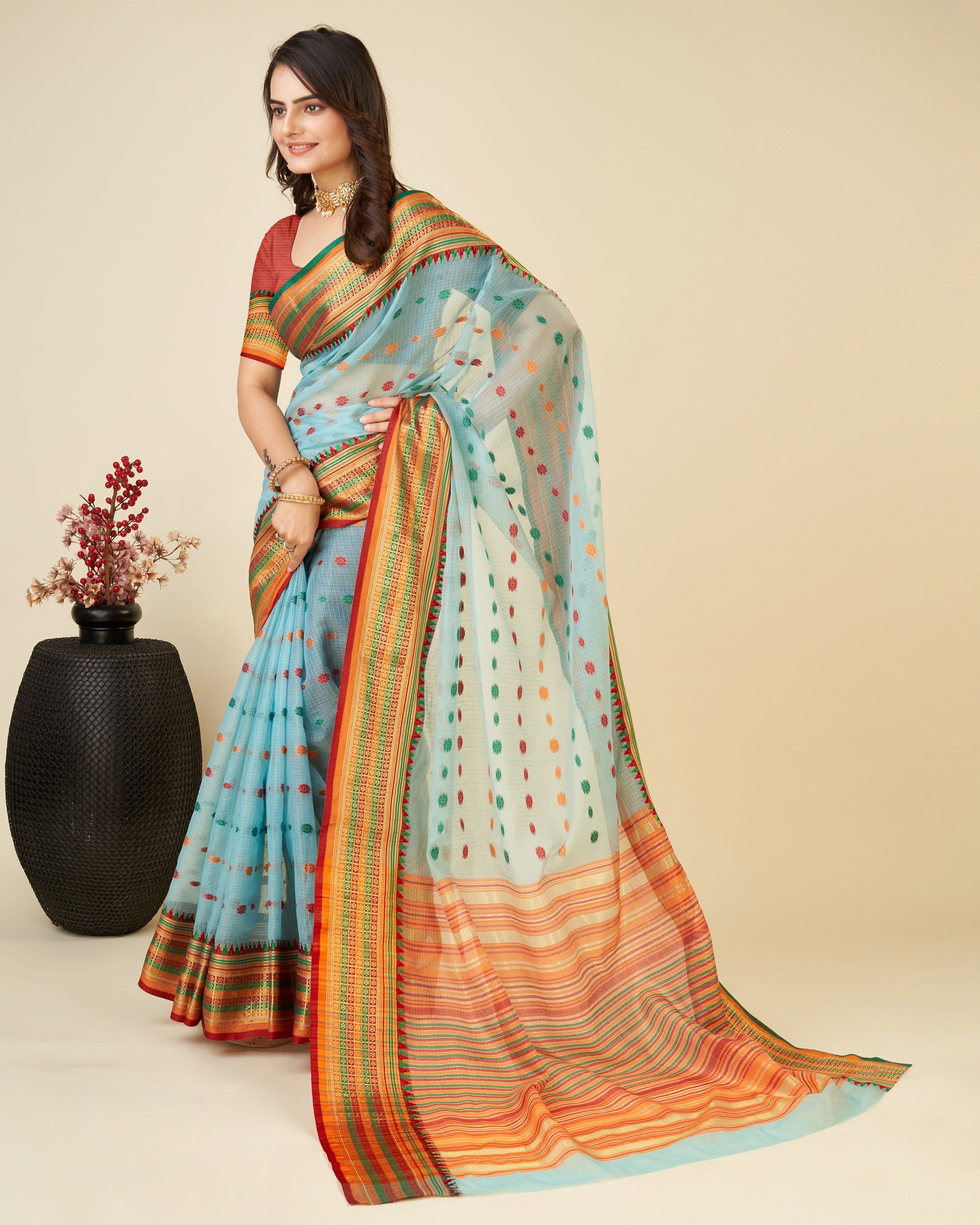 Vedant Vastram Soft Art Silk Silk Jacquard Fancy Saree - Rama - Distacart