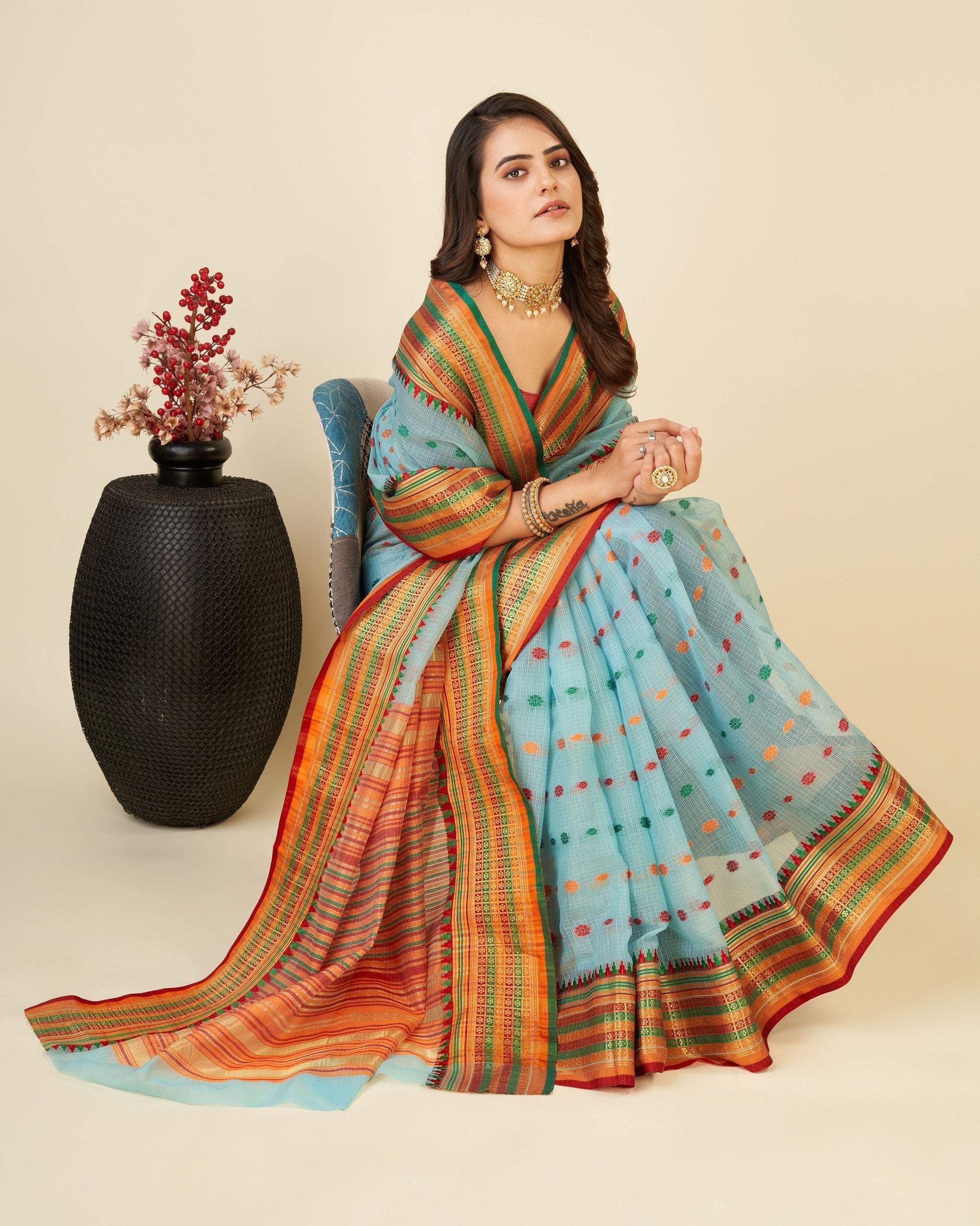 Vedant Vastram Soft Art Silk Silk Jacquard Fancy Saree - Rama - Distacart