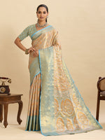 Thumbnail for Vedant Vastram Soft Litchi Silk Banarasi Silk Jacquard Saree - Aqua - Dista
