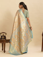 Thumbnail for Vedant Vastram Soft Litchi Silk Banarasi Silk Jacquard Saree - Aqua - Dista