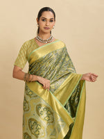 Thumbnail for Vedant Vastram Soft Litchi Silk Banarasi Silk Jacquard Saree - Pista - Dista