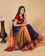 Thumbnail for Vedant Vastram Cotton Silk Silk Jacquard Fancy Saree - Navy - Distacart