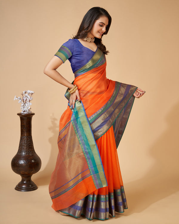 Vedant Vastram Cotton Silk Silk Jacquard Fancy Saree - Orange - Distacart