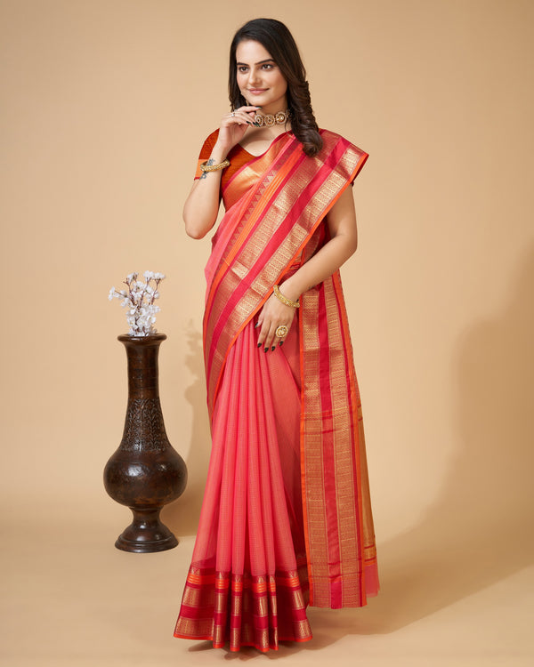 Vedant Vastram Cotton Silk Silk Jacquard Fancy Saree - Pink - Distacart