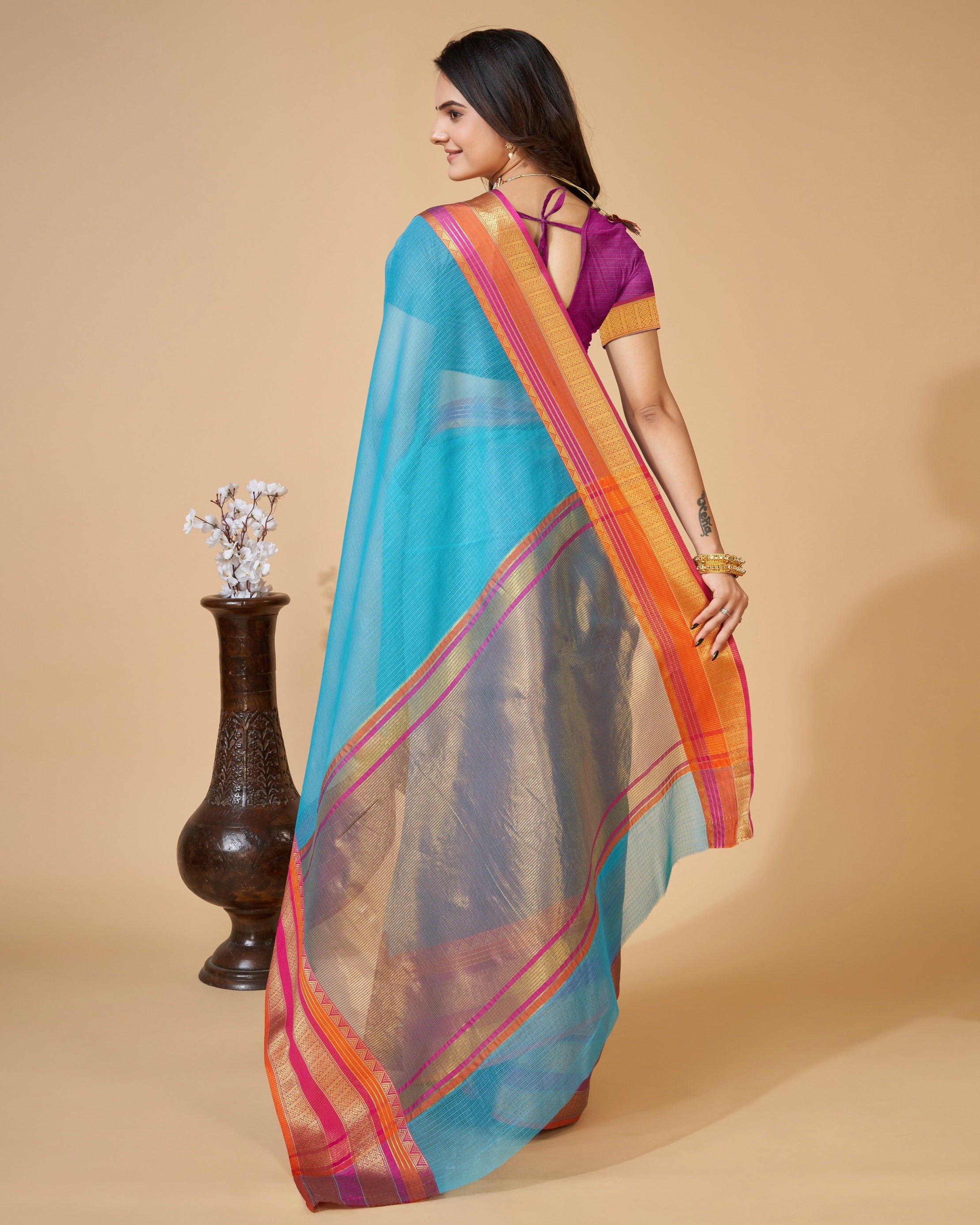 Vedant Vastram Cotton Silk Silk Jacquard Fancy Saree - Rama - Distacart