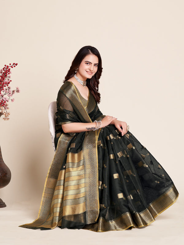 Vedant Vastram Cotton Silk Silk Jacquard Fancy Saree - Black - Distacart