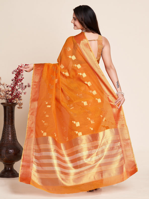 Vedant Vastram Cotton Silk Silk Jacquard Fancy Saree - Orange - Distacart