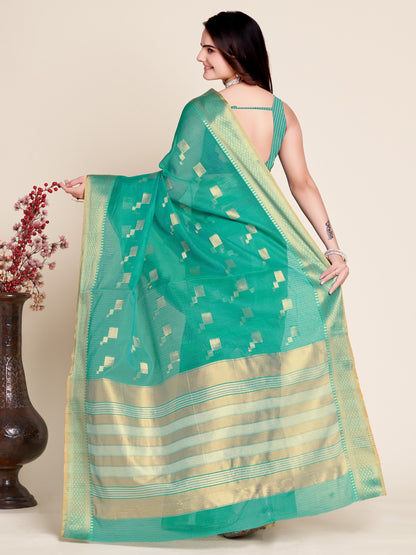 Vedant Vastram Cotton Silk Silk Jacquard Fancy Saree - Seegreen - Distacart