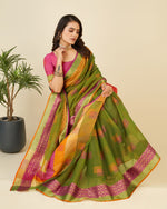 Thumbnail for Vedant Vastram Cotton Silk Silk Jacquard Fancy Saree - Mahendi - Distacart