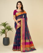 Thumbnail for Vedant Vastram Cotton Silk Silk Jacquard Fancy Saree - Navy - Distacart