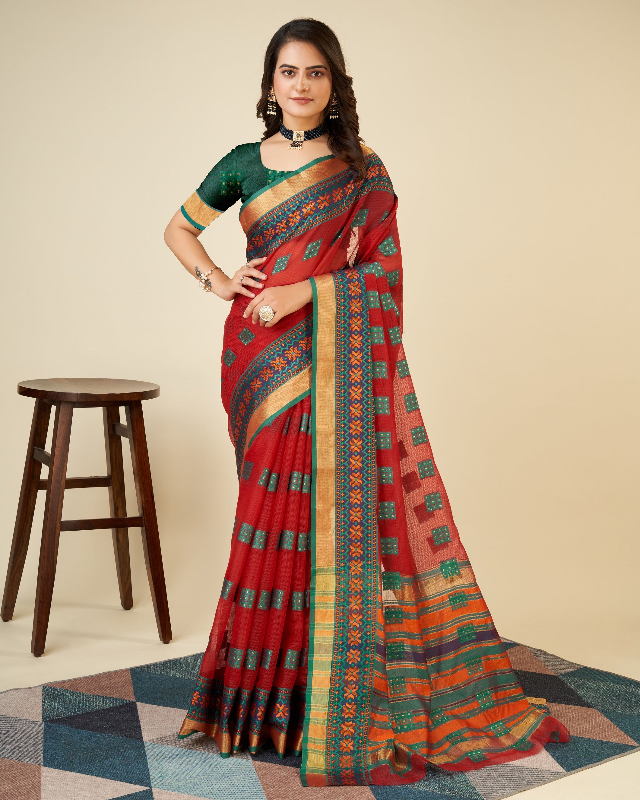 Vedant Vastram Cotton Silk Silk Jacquard Fancy Saree - Maroon - Distacart