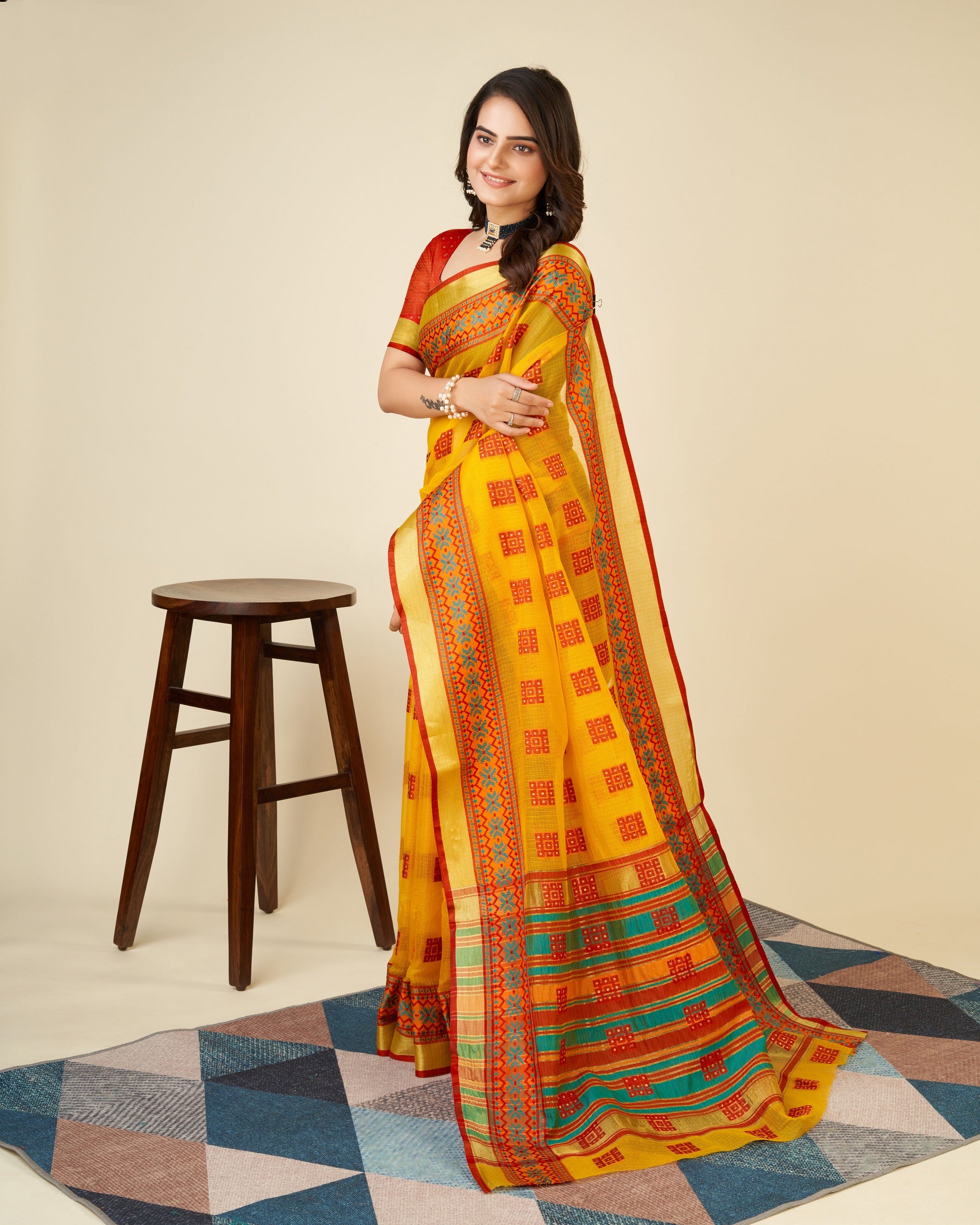 Vedant Vastram Cotton Silk Silk Jacquard Fancy Saree - Mustard - Distacart