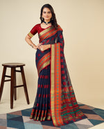 Thumbnail for Vedant Vastram Cotton Silk Silk Jacquard Fancy Saree - Navy - Distacart