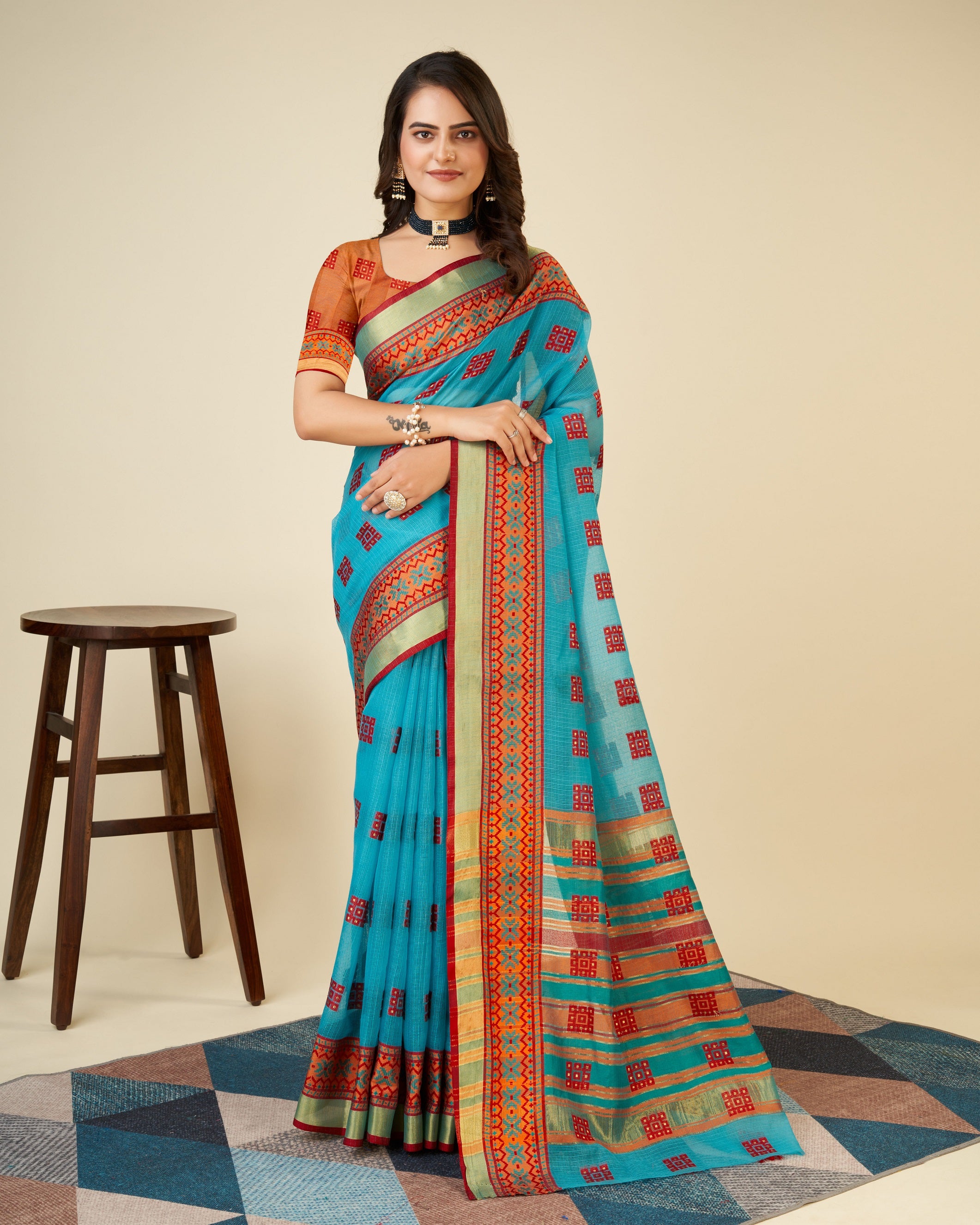 Vedant Vastram Cotton Silk Silk Jacquard Fancy Saree - Rama - Distacart