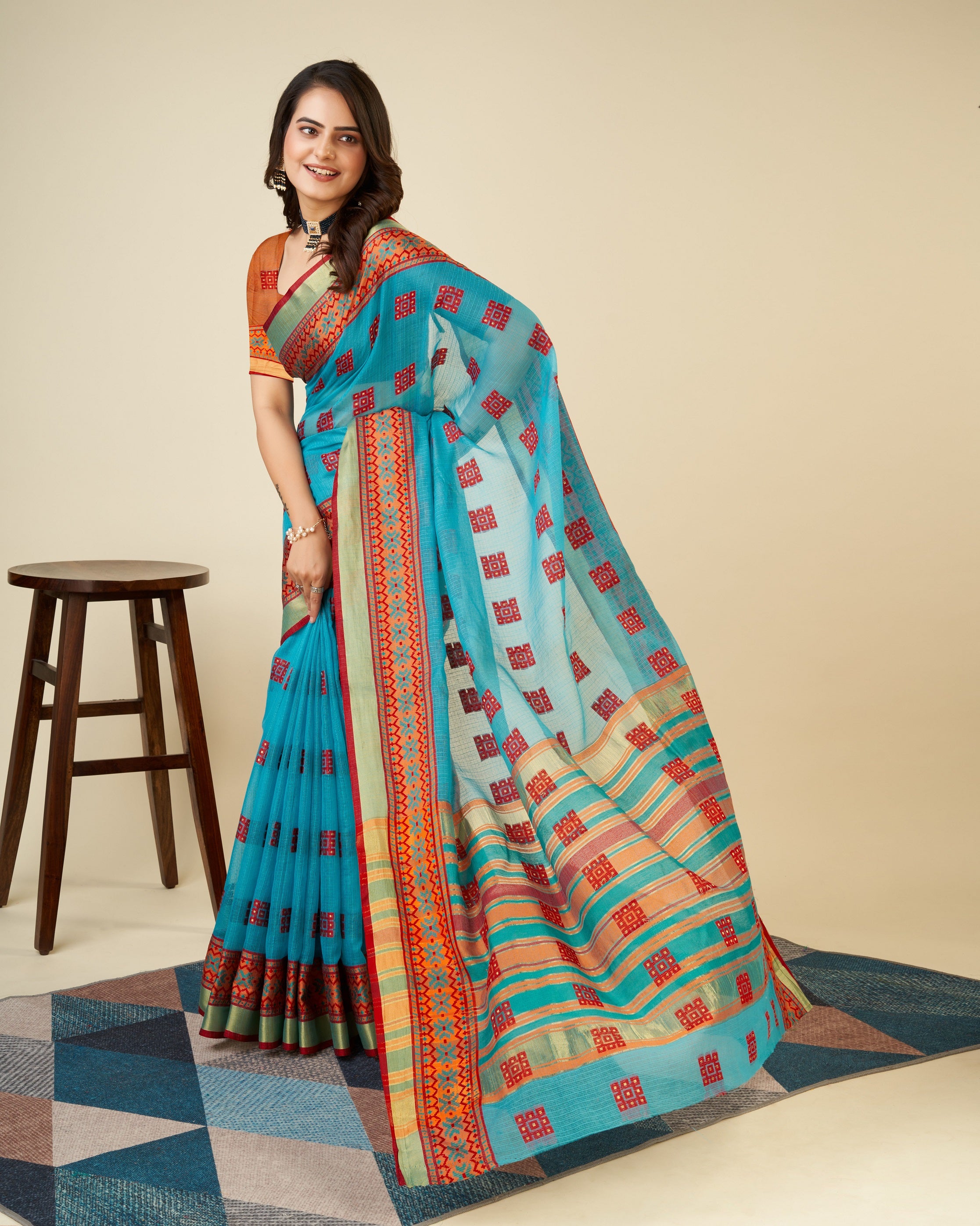 Vedant Vastram Cotton Silk Silk Jacquard Fancy Saree - Rama - Distacart