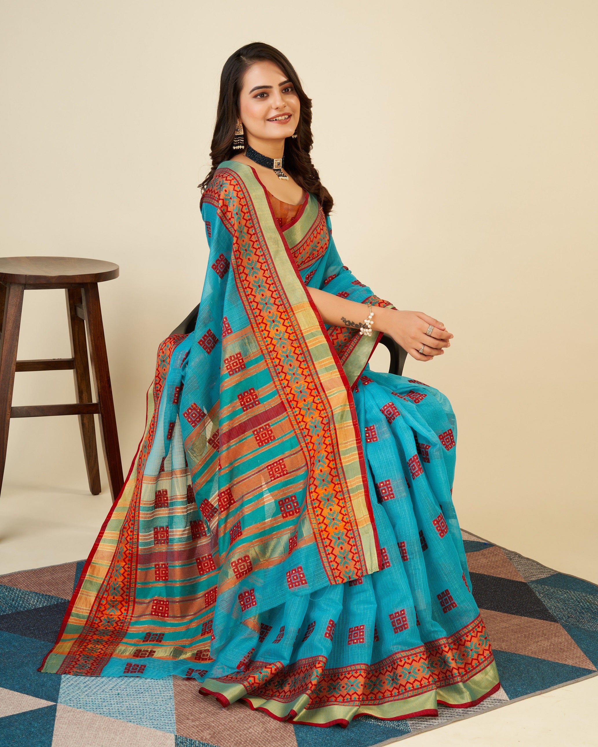 Vedant Vastram Cotton Silk Silk Jacquard Fancy Saree - Rama - Distacart