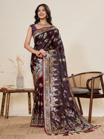 Thumbnail for Vedant Vastram Soft Litchi Silk Banarasi Silk Jacquard Saree - Maroon - Dista