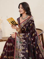 Thumbnail for Vedant Vastram Soft Litchi Silk Banarasi Silk Jacquard Saree - Maroon - Dista
